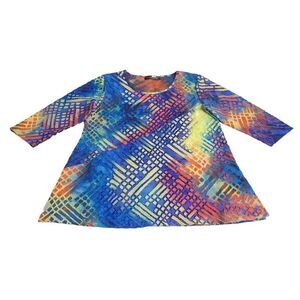 Creation Top Womens M Rainbow Tie Dye Burnout Textured Pocket Tunic Boho Artsy
